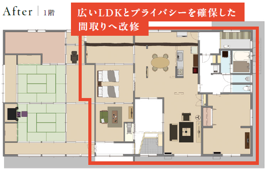 広いLDKとプライバシーを確保した間取りへ